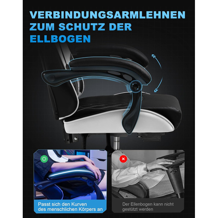 Ігрове крісло GTPLAYER, ергономічне офісне крісло з підставкою для ніг, регульованим поперековим відділом хребта та підголівником, м&39яке ігрове крісло, ігрове крісло вантажопідйомністю 150 кг, білий колір