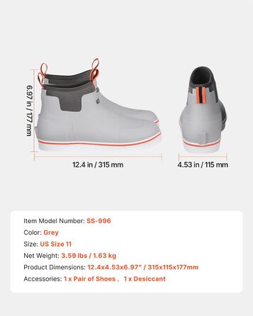 Чоловічі гумові чоботи до щиколотки VEVOR, розмір 45.5 EU, сірі