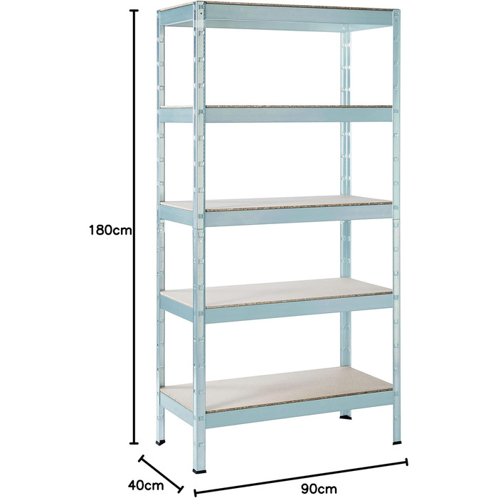 Посилений стелаж SCHULTE Shelf World з 5 дерев&39яними полицями, 180x90x40 см (ВxШxГ), вантажопідйомність на полицю приблизно 90 кг, оцинкований, стелаж для зберігання, стелаж для підвалу, стелаж для майстерні, стелаж без ригелів
