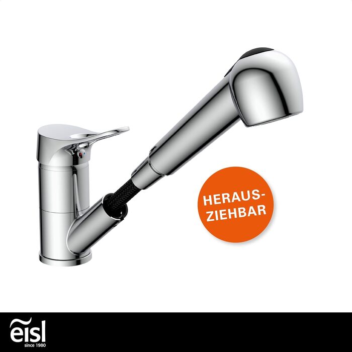 Кухонний змішувач EISL NI183VECR VERONA з висувним виливом, кран для мийки з душем, 2 режими струменя, поворот на 90, хром, високий тиск