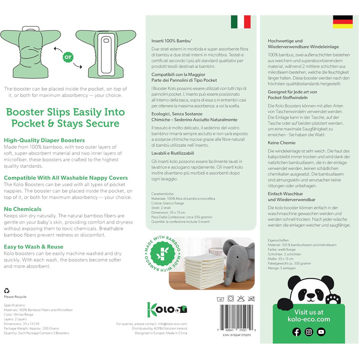 Набір з 5 вкладишів для підгузників, виготовлених з 100 бамбукових волокон, чотиришарові, можна прати. Антибактеріальні антиалерге