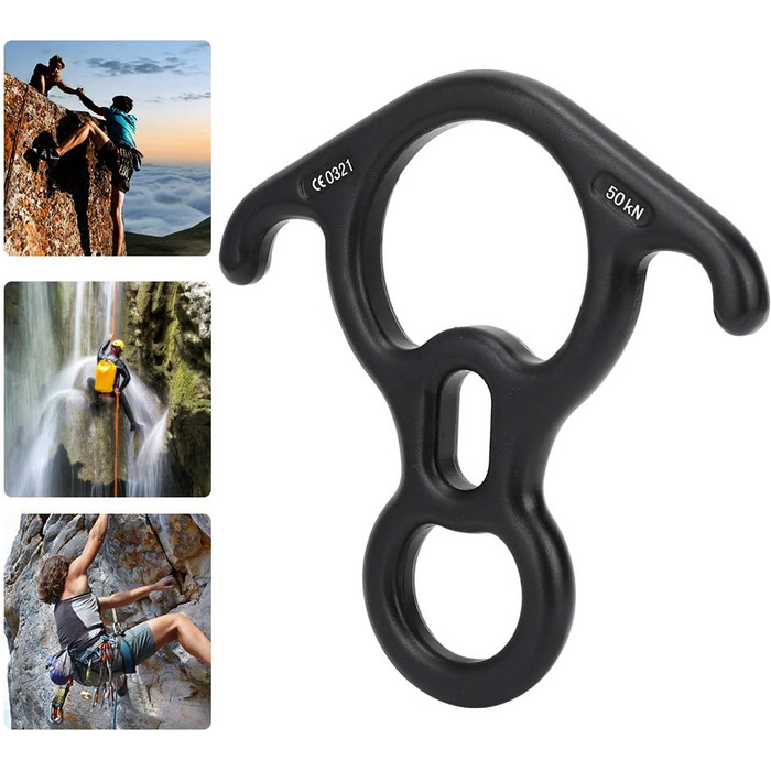 Спускний пристрій Alomejor 50KN для скелелазіння, спуску з гірки, рятувального верстату, восьмикільцевого верстату, великого розміру, для страховки та спуску з вигнутими вухами, для скелелазних рам Peak