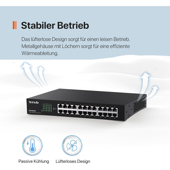 Портовий гігабітний мережевий комутатор 19-дюймовий стійковий LAN-комутатор (Plug-and-Play Ethernet-комутатор, безвентиляторний, стійковий/настінний, металевий корпус, чорний) (TEG1024D) 24 порти Стійковий, 24-