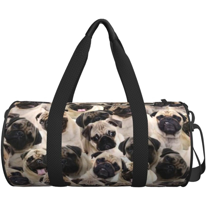 Дорожня сумка Париж, кругла, великої місткості, легка та міцна, ідеальний подарунок для походів, відпустки, ділових поїздок та іншого, з милим зображенням мопса, універсальний розмір