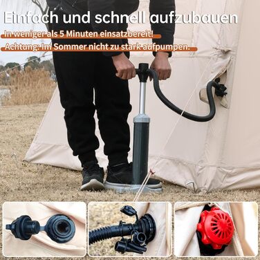 Надувний кемпінговий намет з ручним насосом. Легке встановлення. Водонепроникний та вітрозахисний надувний намет для 2-10 осіб. Надувний намет/будинок/каюта Oxford для глемпінгу (240*240*190 см).