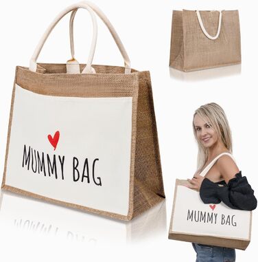 Затишна сумка з джутової тканини подарунок для мами, майбутньої мами або вагітної. Велика сумка для покупок з рафії джутова сумка