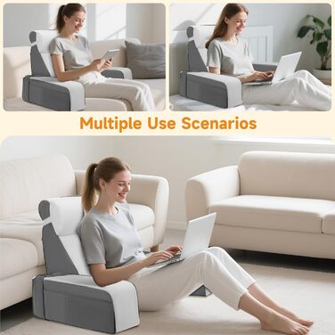 Подушка для читання для ліжка та дивана, подушка для спини з піни з ефектом пам&39яті з подушкою для шиї та знімними підлокітниками, подушка для спини для дорослих для читання, перегляду телевізора та відеоігор