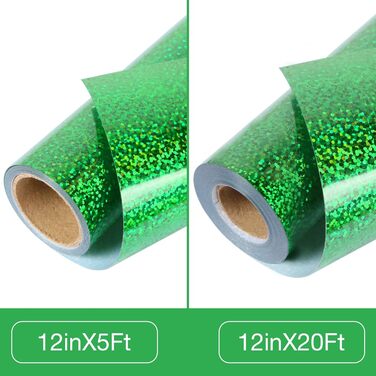 Вініловий рулон TORC Green Holographic HTV, 30,5 см x 6,1 м, металева нашивка для футболок Cricut голографічна зелена 12 дюймів x 20 футів