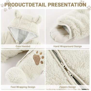 Зимові комбінезони JiAmy Baby Snowsuits з капюшоном, флісові комбінезони для дівчаток та хлопчиків - Теплі речі - Розмір 3-6 місяців (66 см), Білі ()