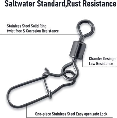 Застібки з нержавіючої сталі Спінінг Спінінг Стіл Вертлюг для спінінгової риболовлі, щуки, окуня, морського окуня, 50 PCS Safety Swivel Fishing Swivel Set Bar Barrel Snap Easy Snap Snap Snap Snap Fishing Lock Lock