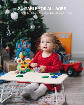 Складаний стіл для ноутбука, портативний стіл для колін, приліжкова тумбочка, легкий столик для сніданку, піднос, робочий стіл, підставка для ноутбука, міні-стіл для роботи, письма, малювання, їжі, білий/Розкішний сад