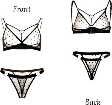 Жіночий сексуальний комплект білизни з прозорої сітки, спідня білизна у формі сердечок, сітчаста білизна, бебі-дол з V-подібним вирізом та леопардовим принтом, комплект із 2 предметів бюстгальтер на бретельках-спагетті трусики-стрінги, один розмір, чорний