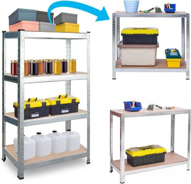 Металевий стелаж, стелаж для зберігання - полиця для зберігання та організації речей у складських приміщеннях, підвалах, гаражах, підсобних приміщеннях - виготовлений з металу та МДФ-плити - до 540 кг, розмір 150 x 75 x 30 см