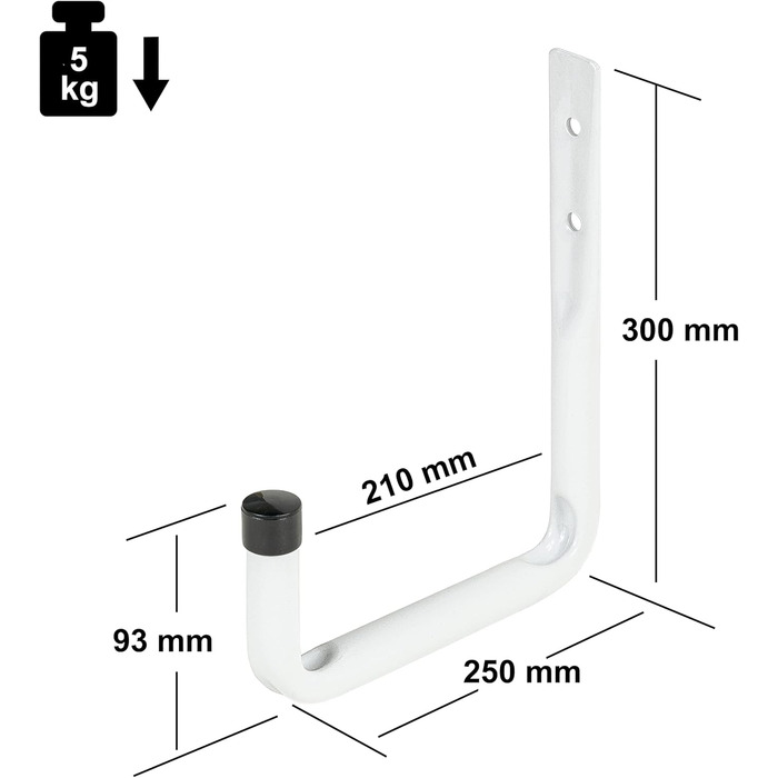 Настінні гачки VORMANN Гачки для обладнання Гачки для гаражів Вантажні гачки Сталь біла Вантажопідйомність 5 кг Стійкий до погодних умов П-подібна форма Набір з 8 предметів 4 розміри