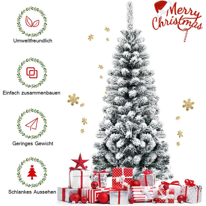 Ялинка-олівець зі снігом 135 см біла COSTWAY