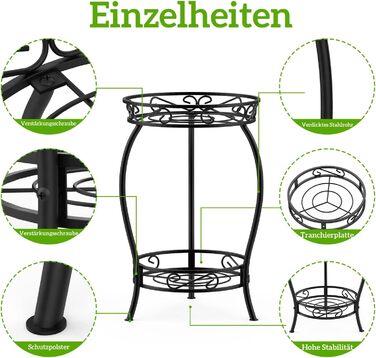 Металева підставка для рослин Bomblap, підставка для квітів 48 см, 2-рівнева підставка для квіткових горщиків, тримач для квіткових горщиків для використання в приміщенні та на вулиці, чорна кругла