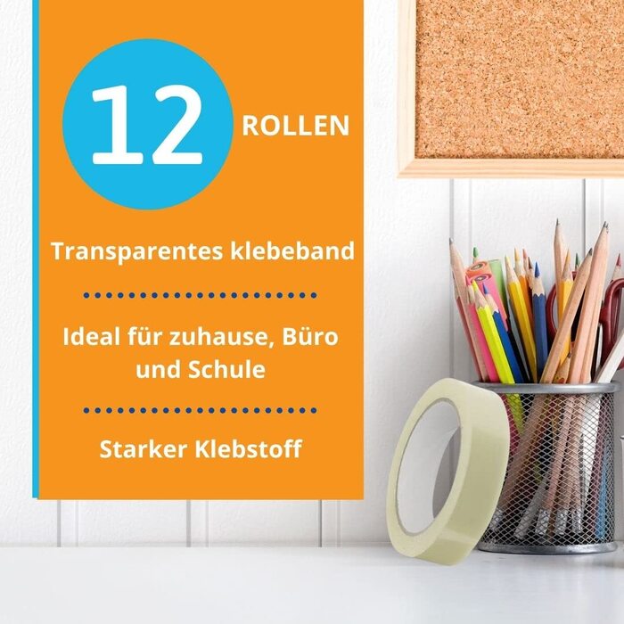Клейка стрічка прозора - 24 мм х 66 м в рулоні - Клейка стрічка для упаковки подарунків, для дому, школи та офісу - 12 великих рулонів