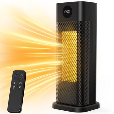 Енергозберігаючий вентилятор-обігрівач Minthouz, керамічний вентилятор-обігрівач потужністю 2000 Вт з PTC, електричний обігрівач з 3 режимами та термостатом, пульт дистанційного керування, цифровий світлодіодний дисплей, 12-годинний таймер, коливання 70, 