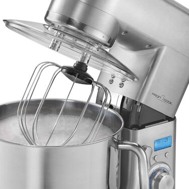 Кухонний комбайн ProfiCook з чашею з нержавіючої сталі XXXL Міксер 10 л з двигуном 1500 Вт Тістомісильна машина з гаком і віночком Машина для замішування тіста Захист від бризок з отвором для наповнення PC-KM 1096 Нержавіюча сталь 10 літрів