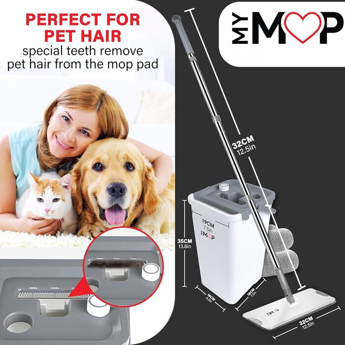 Набір з плоскої швабри та відра, 3-камерна система очищення, розділяє чисту та брудну воду, головка, що обертається на 360, 5 воло