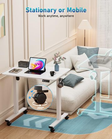 Стіл з регульованою висотою, 80x60 см, високоякісна стільниця, електричне регулювання висоти столу, комп&39ютерний стіл з функцією пам&39яті, білий