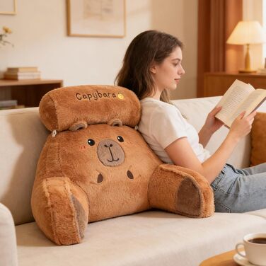 Подушка для читання для ліжка, подушка для ліжка Capybara з підлокітниками, подушка для читання з підтримкою шиї/рук, подушка для спини для читання, відпочинку, перегляду телевізора 60*40 см