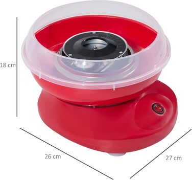 Машина для виробництва солодкої вати HOMCOM, проста у використанні машина для виробництва солодкої вати, для дорослих і дітей, нержавіюча сталь, PP, червоний