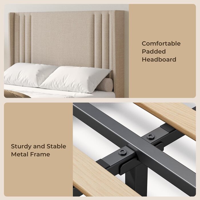 М&39яке ліжко 120x200 см, каркас ліжка з узголів&39ям та рейковою основою, м&39який каркас ліжка, міцне тканинне ліжко для дорослих та підлітків, бежевий 120x200 см