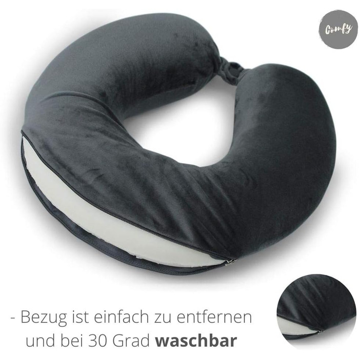 Подушка для шиї із застібкою-кнопкою Підтримка шиї Ролик для шиї Дорожна подушка Наповнювач з піни з ефектом пам&39яті Можна прати - Знімний чохол Сірий