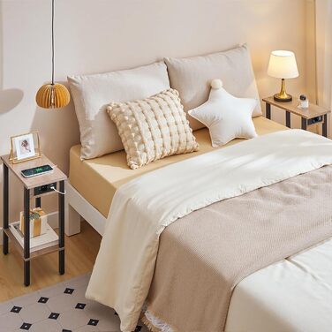 Вузький 2-ярусний бічний столик HOOBRO, диван-столик із зарядною станцією, тумбочка з полицею, журнальний столик, для невеликих приміщень, вітальні, спальні, кабінету, сіро-чорний EBG240CBZ01 сіро-чорний 1