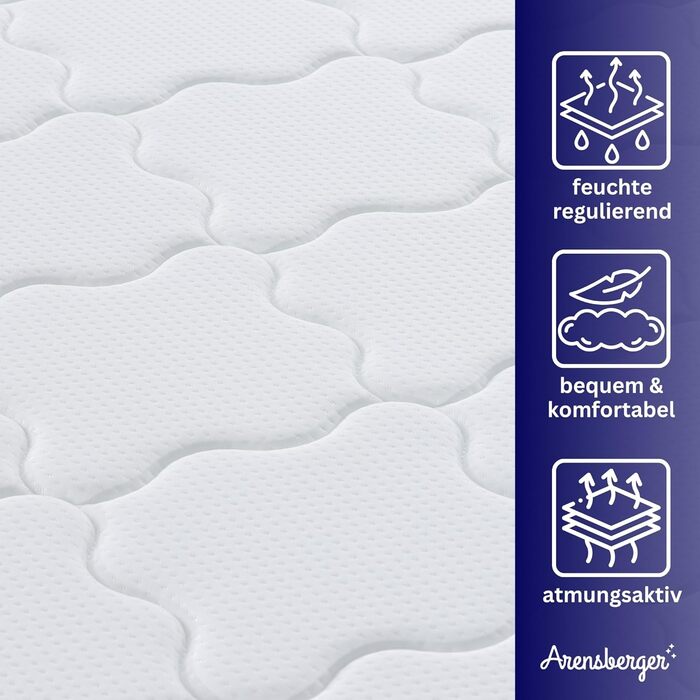 Матрац Arensberger Emilia 90x200 см Пружинний матрац з гелевою піною та інтегрованим топпером Ергономічна висота 23 см Рівень жорсткості H3/H4 Пружинний сердечник HR Pocket Spring 90x200 см, що згортається, точкова еластична стрічка 90 x 200 см