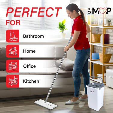 Набір з плоскої швабри та відра, 3-камерна система очищення, розділяє чисту та брудну воду, головка, що обертається на 360, 5 воло