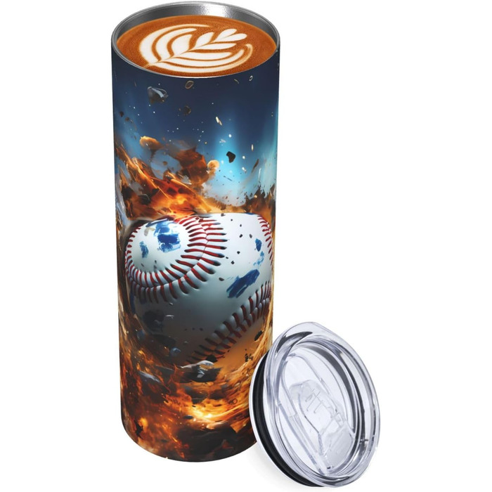 Кухоль з прямою трубочкою, 590 мл, Гарячий бейсбол, з принтом, дорожній кухоль, підходить для кемпінгу, офісу та дому