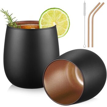Мл Келихи для джину Чорні матові склянки для пиття Набір з 2 склянок для води з рожевим золотом Миготлива внутрішня стінка, бороси