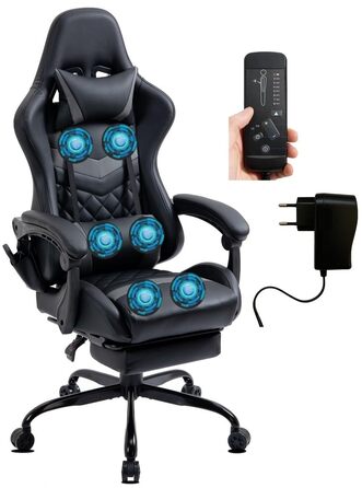 Ігрове крісло Delman, гоночне крісло, офісне крісло, комп&39ютерне крісло, масажна функція з 6 точками вібрації, крісло керівника зі штучної шкіри, ергономічна підставка для ніг 12-0037 (сірий колір)