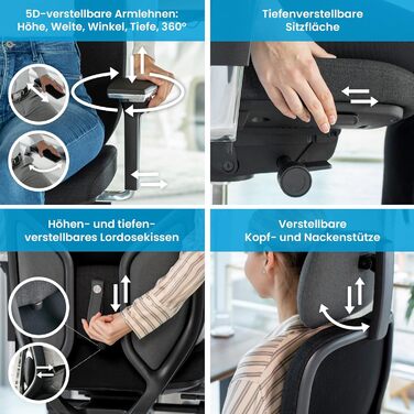 Ергономічне офісне крісло для керівників Ergotopia MasterBack ПЕРЕМОЖЕЦЬ ТЕСТУ Ергономічне офісне крісло з 3D-механізмом нахилу та 5D-підлокітниками Ідеально підходить як поворотне крісло для офісу та домашнього офісу, чорний колір для керівників