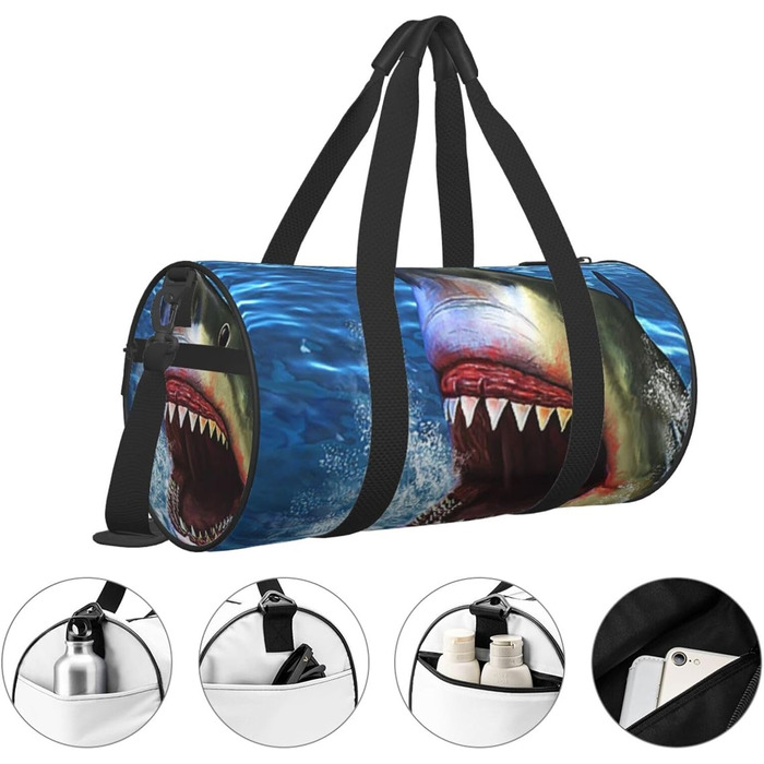 Спортивна сумка для подорожей, дизайн Акуляча голова, чорна, універсальний розмір