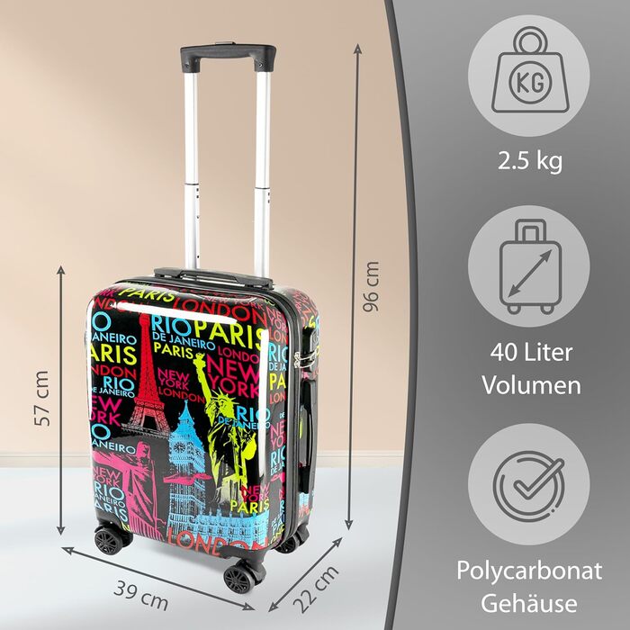 Валізи Xonic великі валізи з твердою оболонкою та колесами візки розмірів ML XL або в комплекті. Полікарбонатні валізи та візки для жінок, дітей та сімей (Neon Cities, M) M Neon Cities