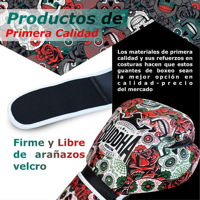 ОДЯГ ДЛЯ БІЙЦІВ BUDDHA Мексиканські боксерські рукавички Муай-тай Кікбоксинг Високоякісна синтетична шкіра Внутрішня підкладка GS-3 Захист від ударів Червоний колір Розмір 14 унцій