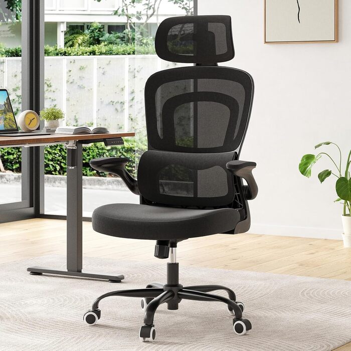 Ергономічне офісне крісло Farini, комп&39ютерне крісло з колесами, письмове крісло для комфортного домашнього офісу, крісло керівника з регульованою висотою та підголівником, чисто чорне