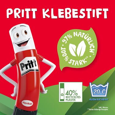 Клей-олівець Pritt, безпечний і зручний для дітей клей для мистецтва та рукоділля, міцний клей для шкільного та канцелярського приладдя, ручка Pritt 10x43 г