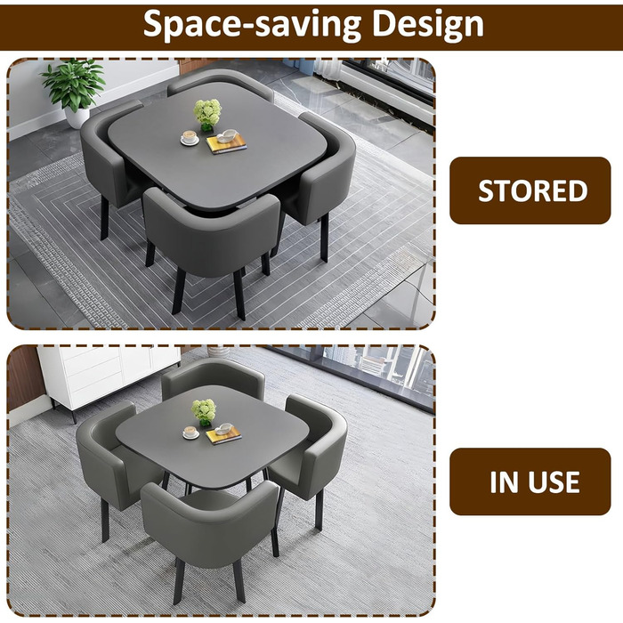 Обідній комплект із 4 стільцями, маленький круглий обідній стіл 90 см, для 4-6 осіб, для їдальні, кухні, вітальні, сучасні кухонні стільці (80 см сірого кольору)