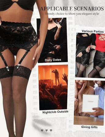 Пояс для панчіх ohmydear, з мереживом, чорний