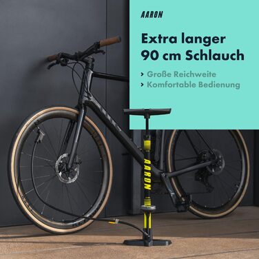 Велосипедний насос AARON Sport One з манометром, 42 см, 11 бар / 160 psi, сталь/алюміній/пластик, жовтий