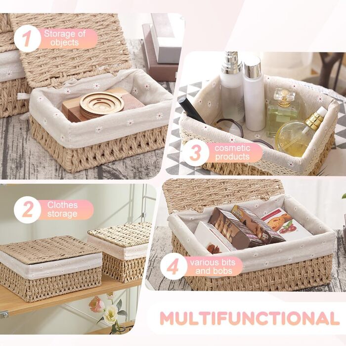 Кошик для зберігання з кришкою, комплект з 3 шт. , плетений кошик ручної роботи з кришкою з екологічного матеріалу для ванної кімнати та вітальні, 3 розміри (хакі) Aa-01