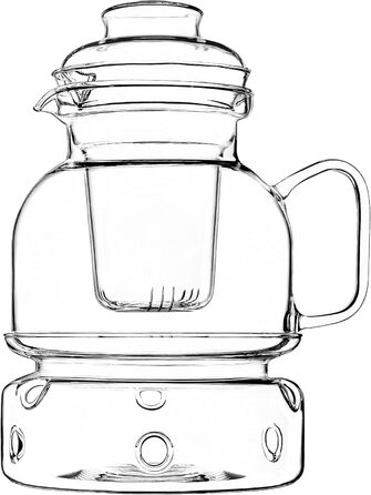 Заварник скляний 1.5л з підставкою та ситечком, чайник з термоізолятором, скляний чайник з фільтром для розсипного чаю, чайний сервіс (з ситечком) 1.5л