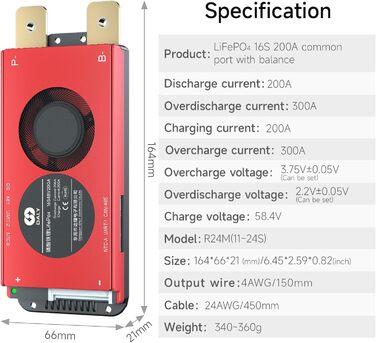 З модулем WiFi та платою захисту зв&39язку CAN 485 для літієвої акумуляторної батареї LiFePO4 (16S 48V Smart BMSRS485CANWiFi модуль, 200A) LiFePO4 16S 48V 200A, 16S BMS 48V