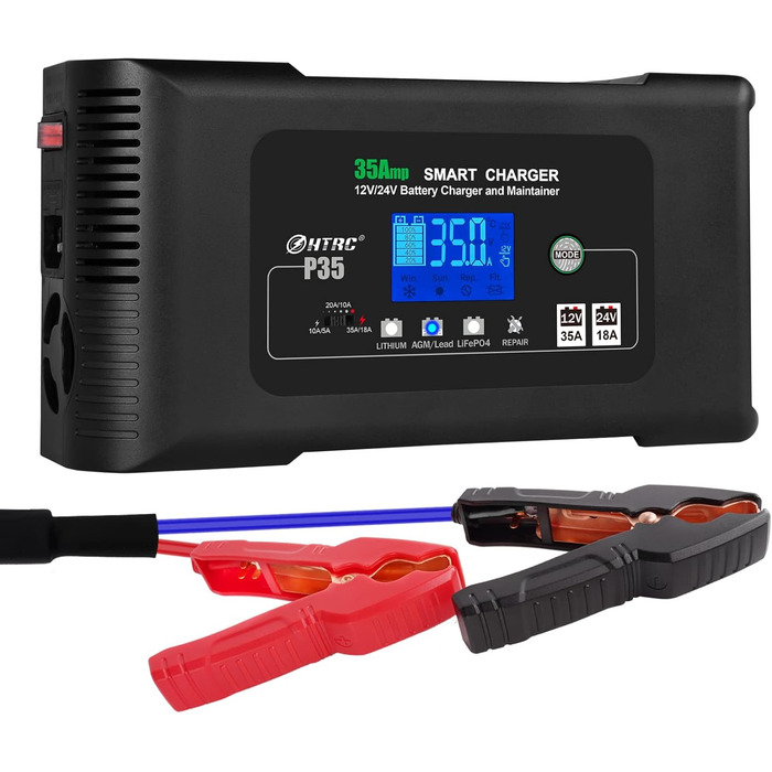 Автомобільний зарядний пристрій Haisito 12V/24V 35A, інтелектуальний швидкий зарядний пристрій автомобільний, автомобільний мотоци