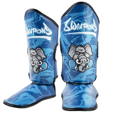 ЗБРОЇ Щитки для гомілок, дитячі, Джип, сині, для тренувань та змагань, високоякісна синтетична шкіра та ідеальна амортизація, муай-тай, К1, ММА, карате та кікбоксинг, розмір S/M, 8