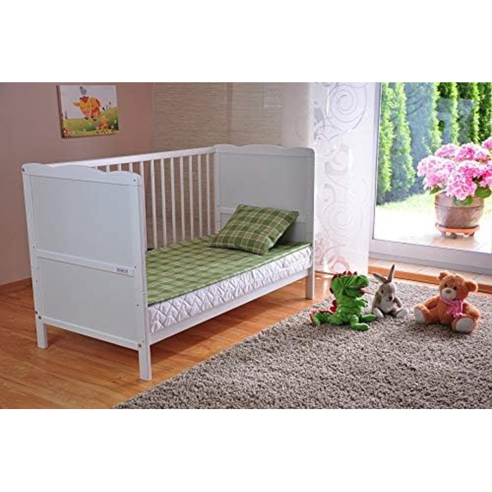Дитяче ліжечко Marsell Дитяче ліжко та ліжечко з матрацом з піни алое вера Зубчасті рейки та регулювання по висоті Біле, трансформ